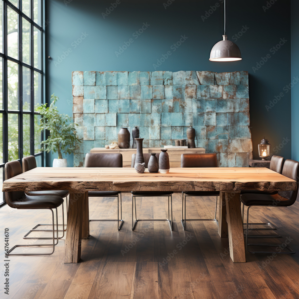  Rustic oak conference table and mismatched vintage
 - obrazy, fototapety, plakaty 