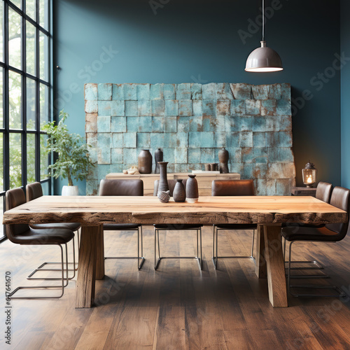  Rustic oak conference table and mismatched vintage 
