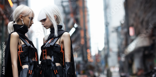 Edgy cybernetic models bringing industrial minimalism to life in a stark futuristic setting 