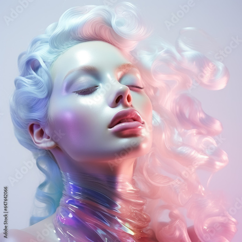 Ethereal beauty in holographic fashion isolated on a pastel gradient background 