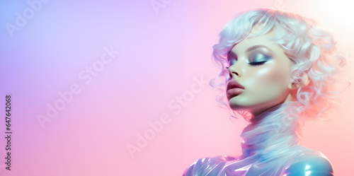 Ethereal beauty in holographic fashion isolated on a pastel gradient background 