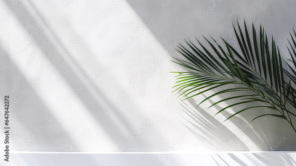 Fototapeta premium Shadow of coconut leaves on white concrete wall