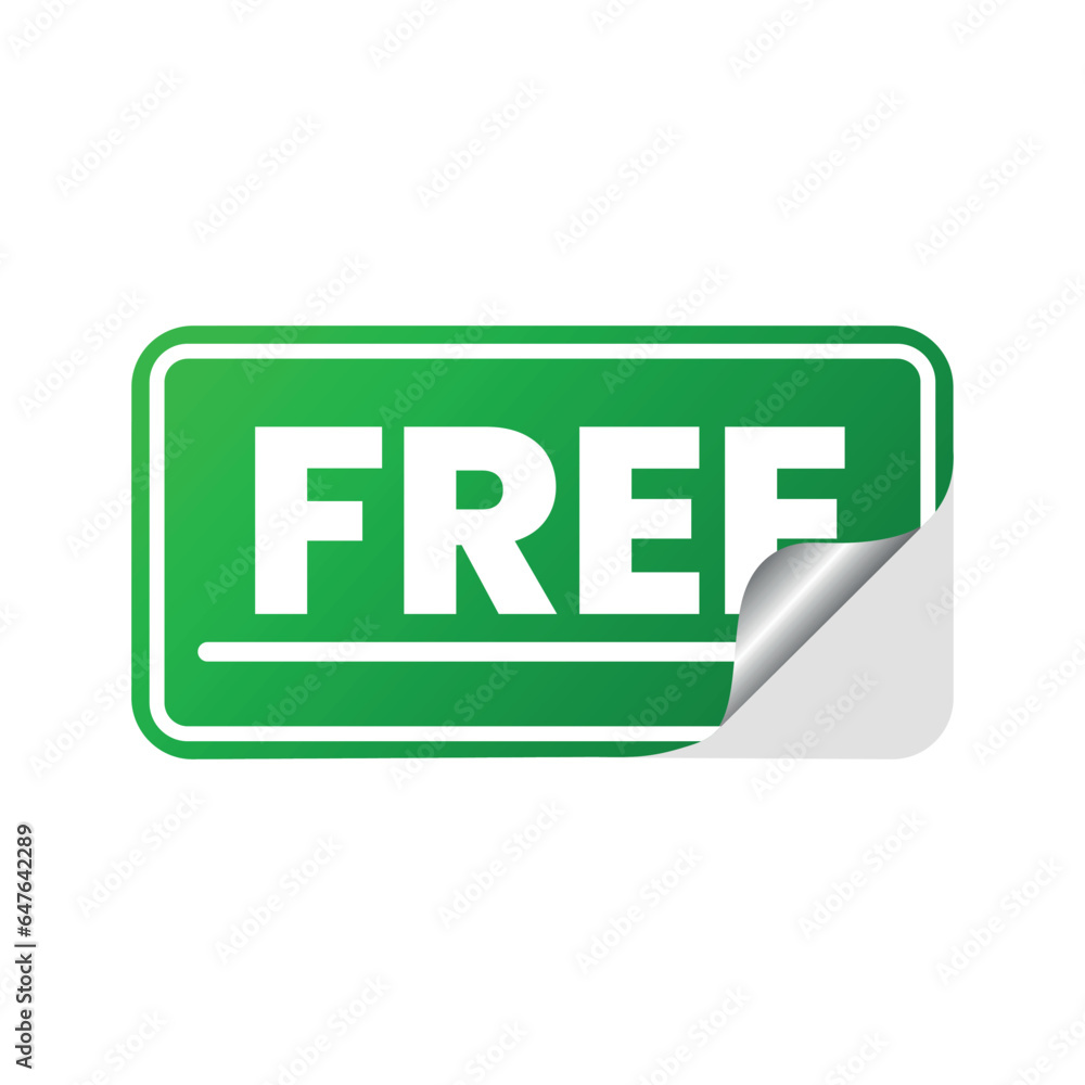 Green sticker with the inscription free. Peel off sticker, simple. Adhesive symbol. Paper sticker with peeled corners, realistic paper adhesive sticker with curved corners Green sticker with the inscription free. Peel off sticker, simple. Adhesive symbol. Paper sticker with peeled corners, realistic paper adhesive sticker with curved corners