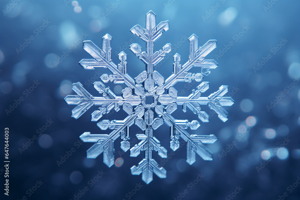 Close up shot of a snowflake, realistic shot. Generative AI Close up shot of a snowflake, realistic shot. Generative AI