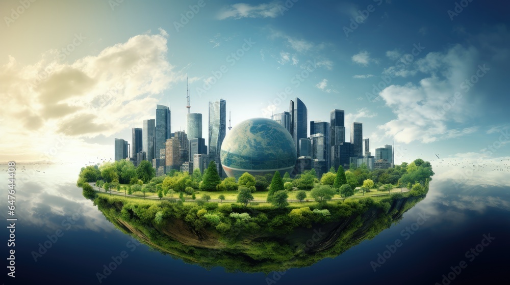 Obraz premium once-arid land now flourishing with greenery and renewable energy