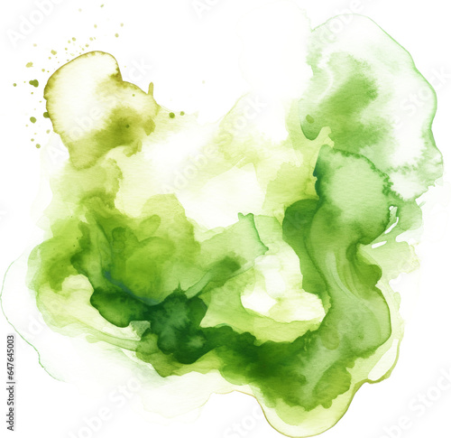 Green watercolor texture on transparent background