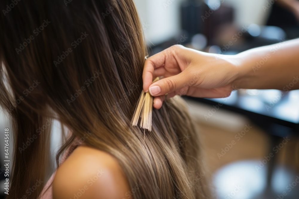 Fototapeta premium Hairdresser doing hair rebonding to long hair in the hair salon