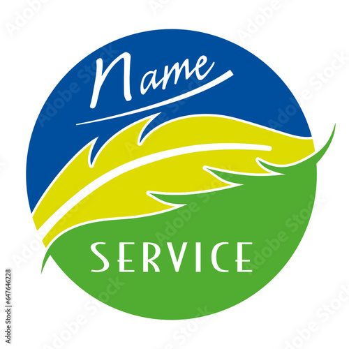 Logo rond 3 couleurs avec une plume