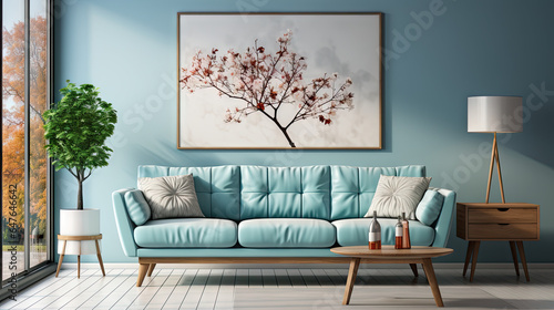 Contemporary Living Room with Blue Sofa