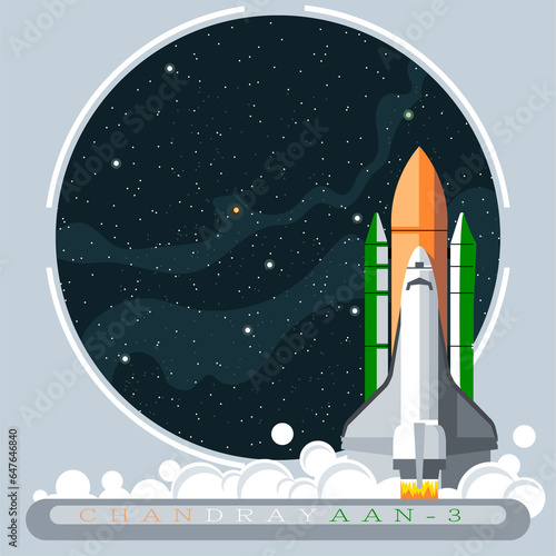 Fototapeta Naklejka Na Ścianę i Meble -  CHENNAI, INDIA, 15TH JULY 2023: Chandrayaan 3 with their lander and Rover on moon background. elements of this image furnished by NASA and ISRO. illustration image