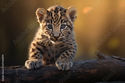 Portrait of a leopard kitten in the wild.
