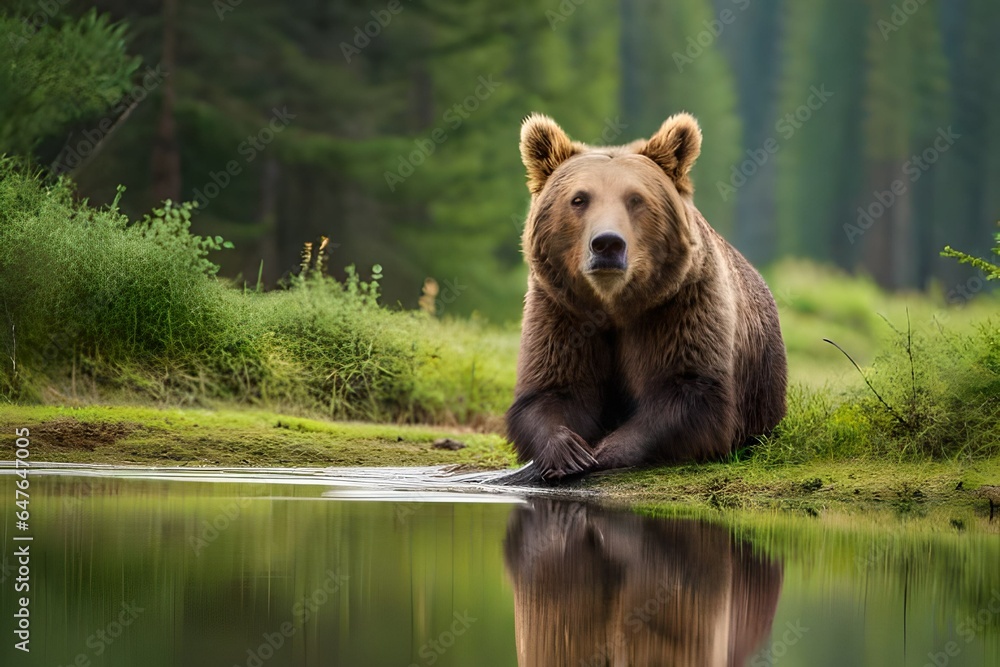 Fototapeta premium brown bear in water