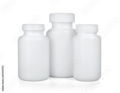 white plastic medical containers for pills isolated on white background