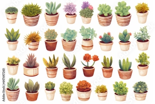 Pastel succulent plants sticker set in the pots, illustration