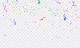 Vector confetti. Multi-colored confetti falls from above. Confetti, streamers and tinsel on a transparent background. Ideal for holidays and birthdays.