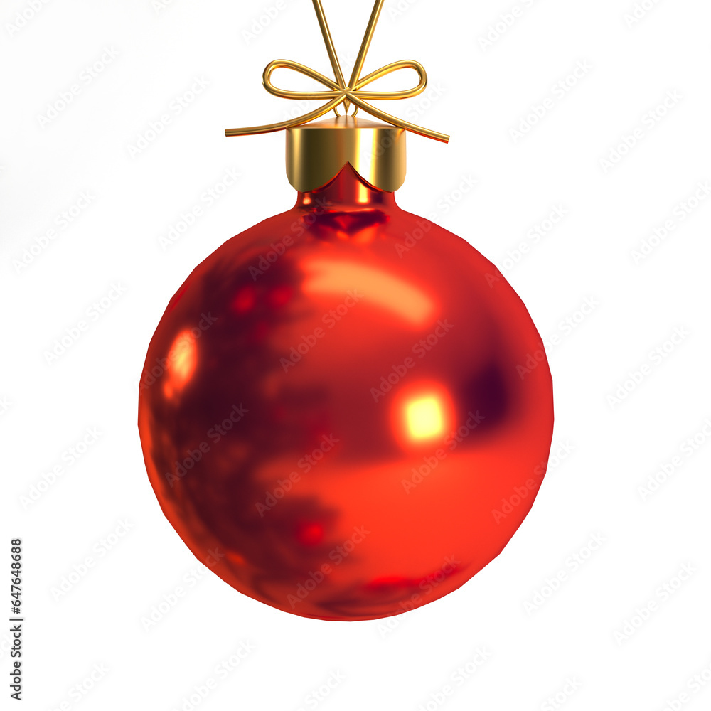 Red Christmas ball close up isolated on white background, 3d render Red Christmas ball close up isolated on white background, 3d render