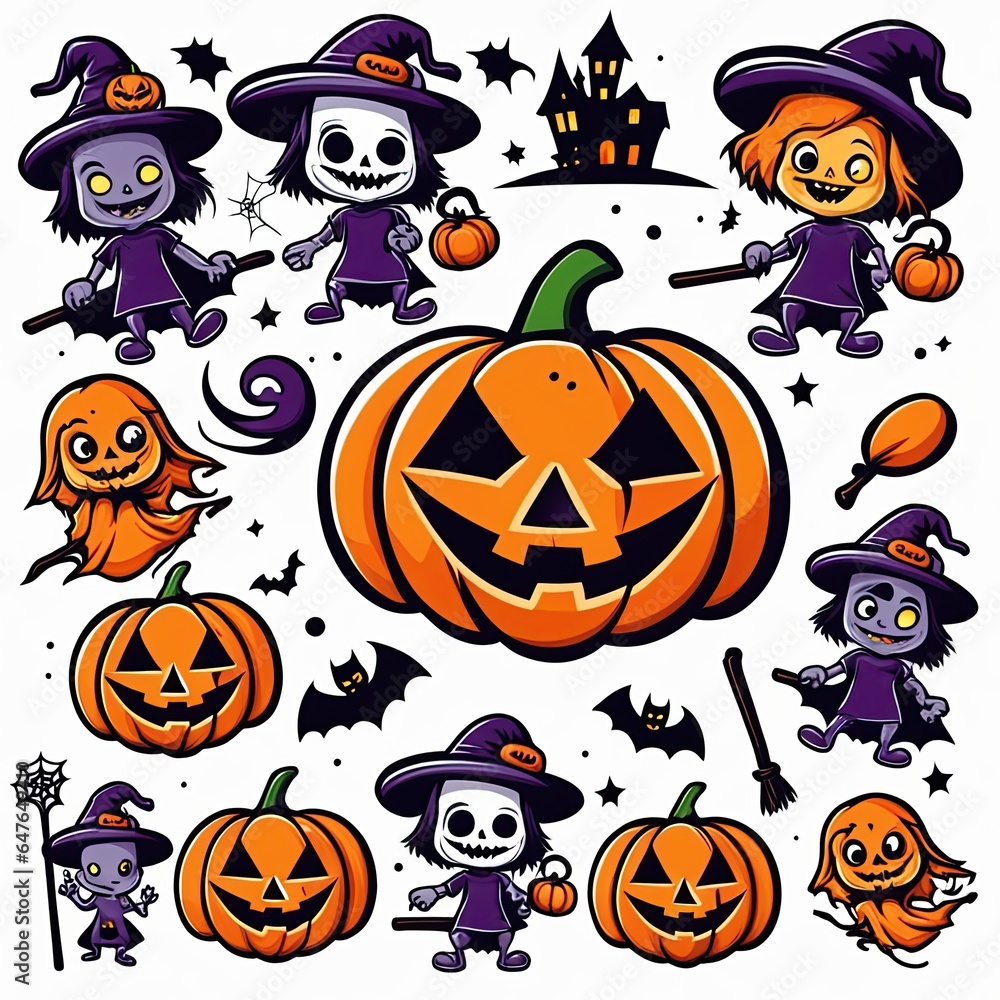 Happy Halloween party posters set with night clouds and pumpkins in paper cut style. Vector illustration. Full moon, witch cauldron, spiders web and flying bat. Place for text. Brochure background Happy Halloween party posters set with night clouds and pumpkins in paper cut style. Vector illustration. Full moon, witch cauldron, spiders web and flying bat. Place for text. Brochure background