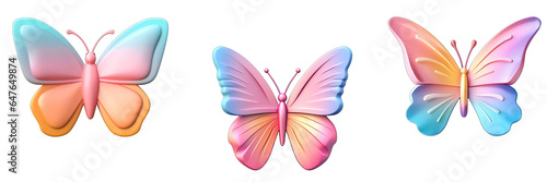 Butterfly pastel colored 3D icon isolated on transparent background PNG V2 © Anchalee