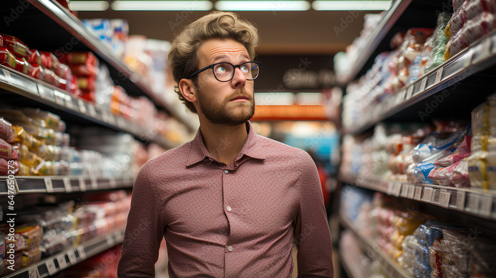 Portrait Of A Young Man Shopping For Food In Supermarket - Shallow Depth Of Field