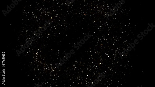 4k Gold Particles Explosion. Motion Background. Golden glitter particle. Shockwave burst. Isolated on black. Animated Overlay. 2160p. 60 fps