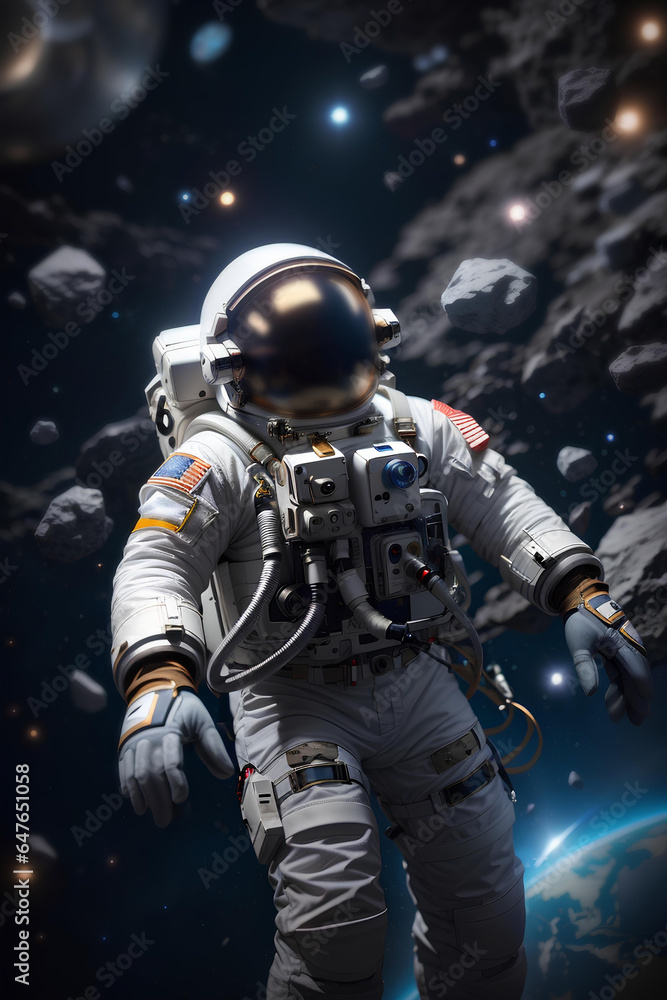 Astronaut spaceman floating in outer space. Science fiction theme. World Astronaut Day Astronaut spaceman floating in outer space. Science fiction theme. World Astronaut Day