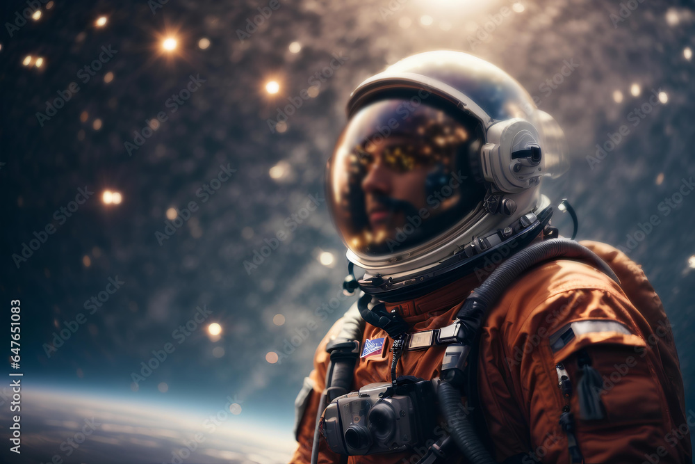 Astronaut spaceman in outer space. Close up. Science fiction theme Astronaut spaceman in outer space. Close up. Science fiction theme