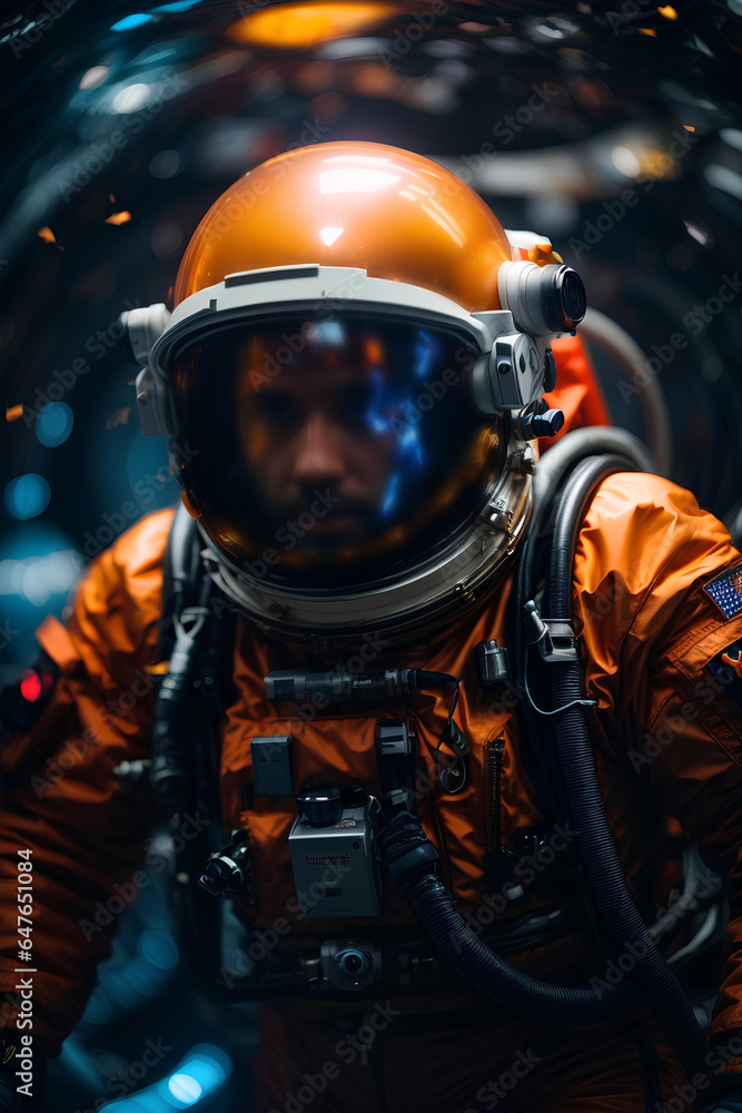 Astronaut spaceman in outer space. Close up. Science fiction theme Astronaut spaceman in outer space. Close up. Science fiction theme