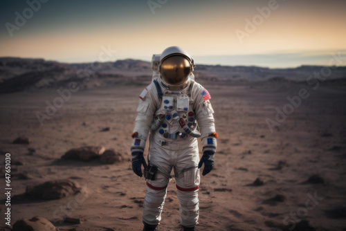Astronaut spaceman on the space landscape. Space and universe exploration concept. © Logvin art