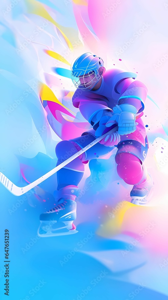 Trend illustration of male athletes wearing protective gear playing ice hockey - obrazy, fototapety, plakaty 