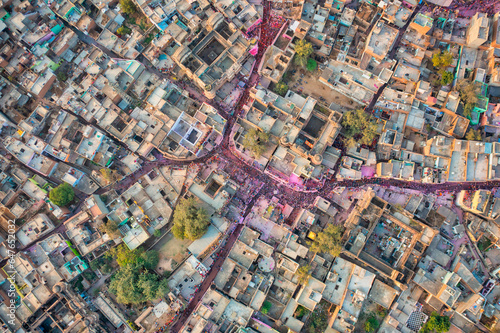 Aerial view of Shri Raas Bihari Temple during the Holy colour festival in Barsana, Uttar Pradesh, India. photo