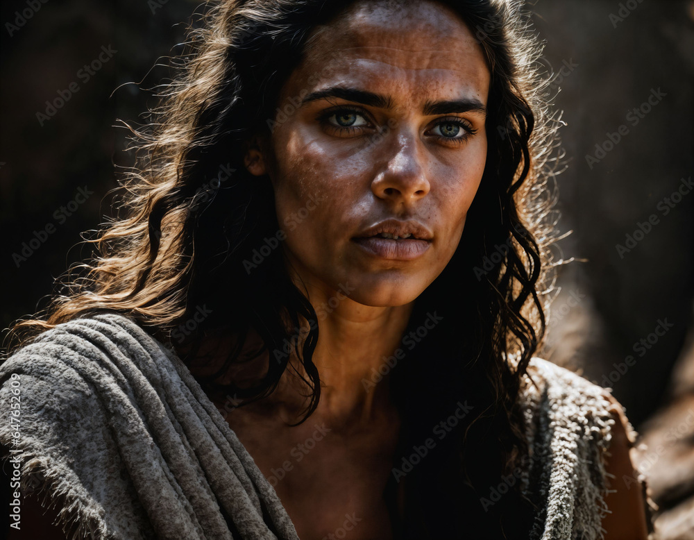 photo of of strong cavewoman inside dark cave, generative AI photo of of strong cavewoman inside dark cave, generative AI