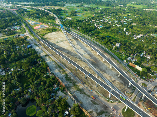 Aerial view of Padma bridge, over the padma river, Mawa, Munsiganj, Dhaka, Bangladesh. photo