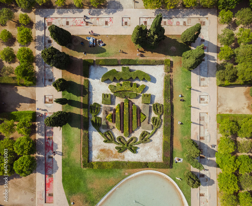 Aerial view of Valencia coat of arms in Turia Park, Valencia, Spain. photo
