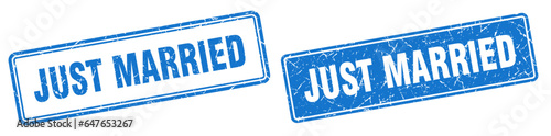 just married stamp set. just married square grunge sign