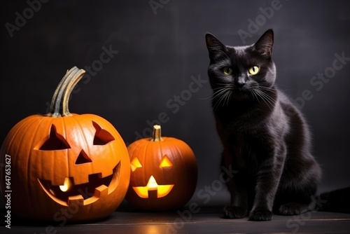 halloween pumpkins and black cat © Оксана Олейник