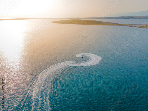 Aerial view of jet ski on Adriatic sea in Vrsi, Croatia. photo