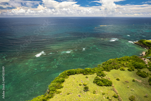 Aerial Drone View of the North Coast of Barbados, The reefs protect the cliffs from everything but the heaviest of storms, Saint Lucy, Barbados. photo