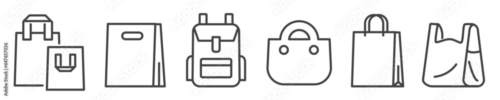 Shopping bag, carry-all and shopper vector line icons - thin line icon collection on white background - Symbols for web and print Shopping bag, carry-all and shopper vector line icons - thin line icon collection on white background - Symbols for web and print