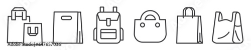 Shopping bag, carry-all and shopper vector line icons - thin line icon collection on white background - Symbols for web and print