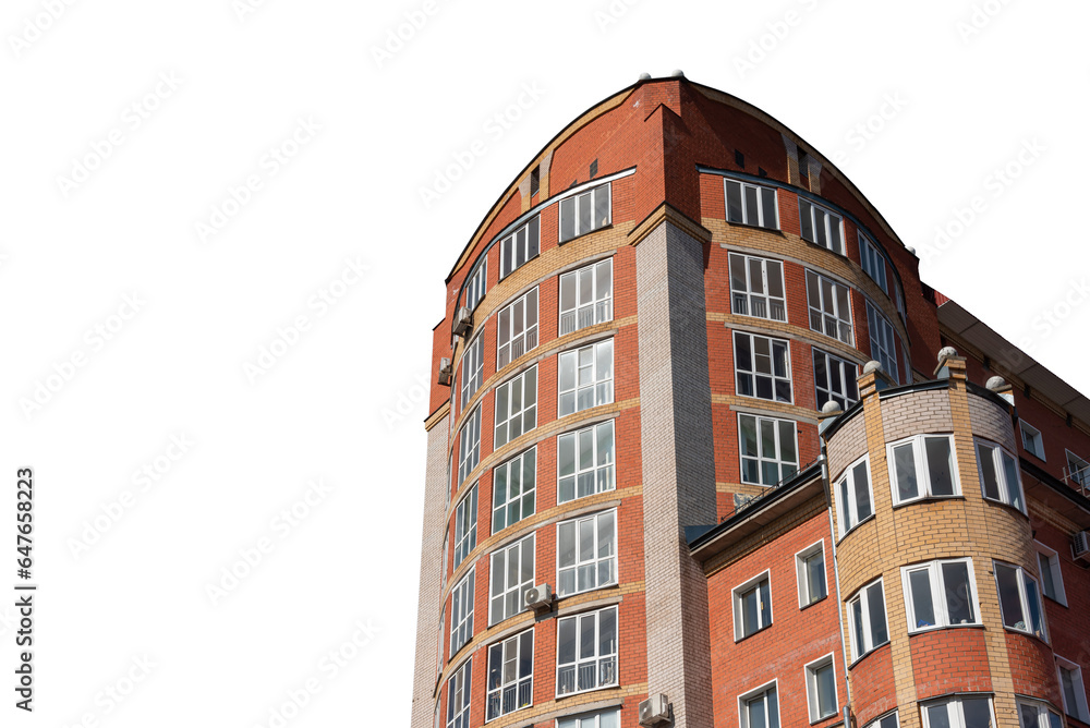 Modern residential building on a white isolated background.