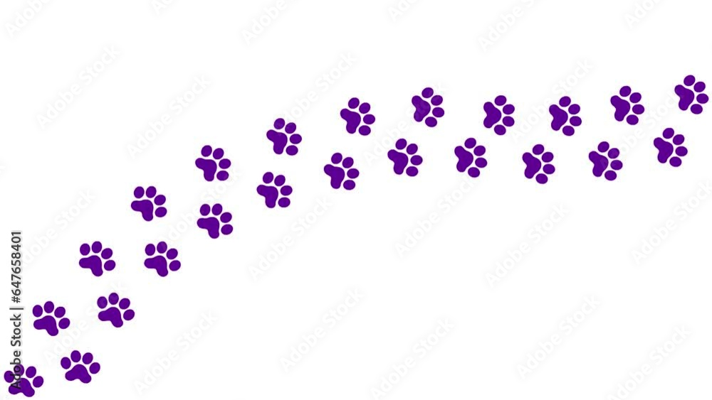 Animated cat violet tracks. A cat's paw print appears take turns in a row. Looped video. Vector flat illustration isolated on the white background Animated cat violet tracks. A cat's paw print appears take turns in a row. Looped video. Vector flat illustration isolated on the white background