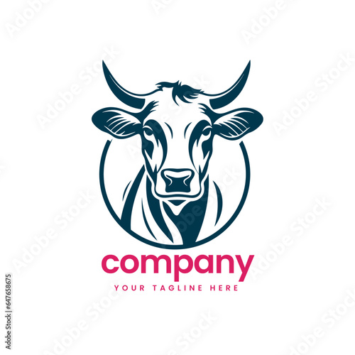 line art head of buffalo cow cart bull cattle dairy farm pet mascot emblem sports logo illustration icon flat t shirt design