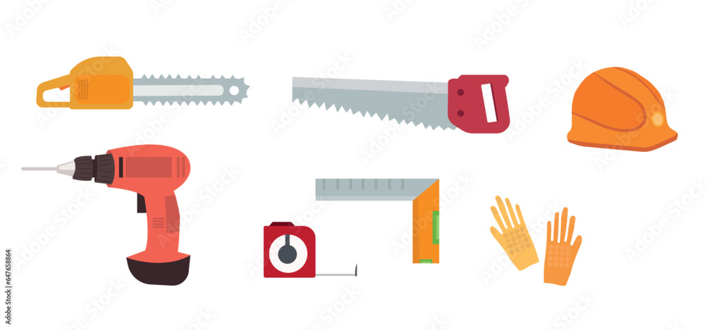 Naklejka premium Repairing tools vector set. Repairing items vector illustration. Repairing, renovation tools