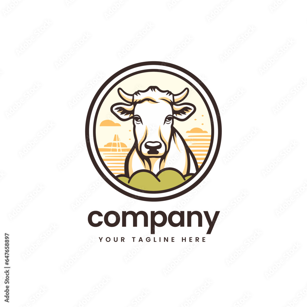 emblem modern buffalo cow cart bull cattle dairy farm pet mascot emblem sports logo illustration icon flat t shirt design