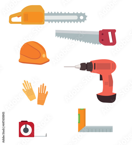 Repairing tools vector set. Repairing items vector illustration. Repairing, renovation tools