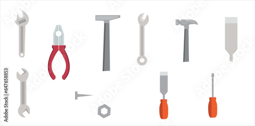 Repairing tools vector set. Repairing items vector illustration. Repairing, renovation tools