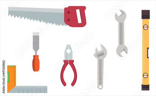 Repairing tools vector set. Repairing items vector illustration. Repairing, renovation tools