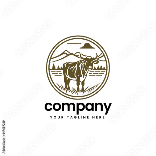 head of buffalo cow cart bull cattle dairy farm pet mascot emblem sports logo illustration icon flat t shirt design