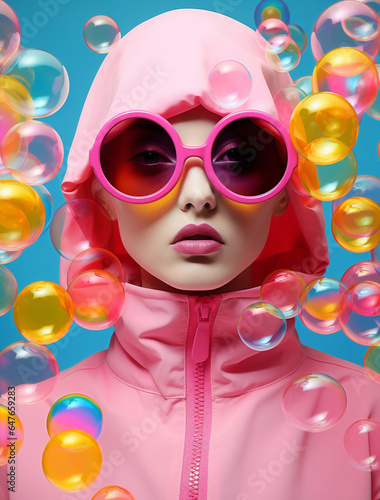 Hipster bubbles glamour trendy balloon fashion glasses pink model party