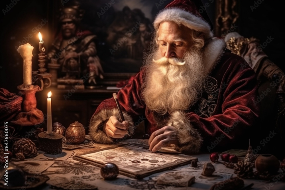merry wish gift present christmas santa table holiday eve letter. Generative AI.